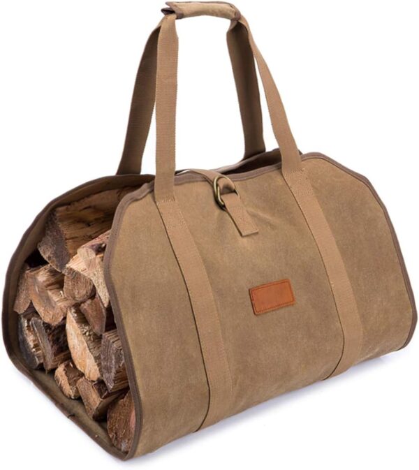 AGUTIUN Firewood Log Carrier Waxed Canvas Wood Tote Carrying Bag for Fireplace or Camping (Khaki)