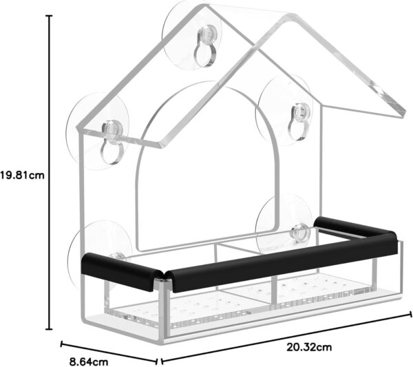 Clear Window Bird Feeder with 5 Extra Strong Suction Cups, DY-SKTY Sturdy and Durable Acrylic Bird Feeders for Viewing Wild Bird Outside, as a Bird Watching Gift, Outdoor Bird Feeder, and Garden Decor - Image 4