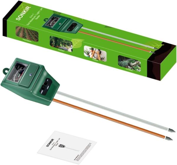 Sonkir Soil pH Meter, MS02 3-in-1 Soil Moisture/Light/pH Tester Gardening Tool Kits for Plant Care, Great for Garden, Lawn, Farm, Indoor & Outdoor Use (Green) - Image 3