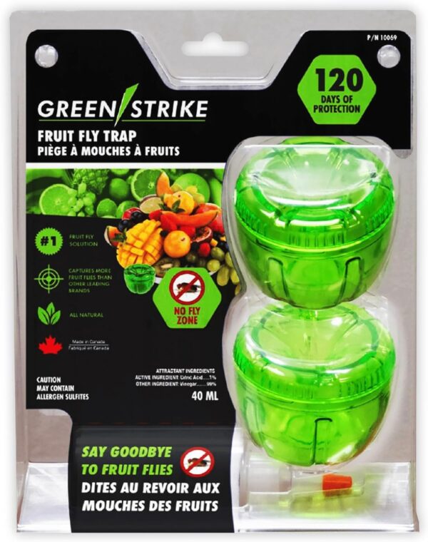 Green-Strike 2 Pack Reusable Fruit Fly Trap with ATTRACTANT - 120 Days Solution (40 ML