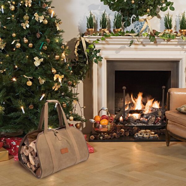 AGUTIUN Firewood Log Carrier Waxed Canvas Wood Tote Carrying Bag for Fireplace or Camping (Khaki) - Image 5