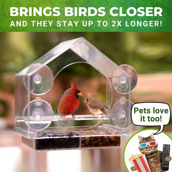 Window Feeder for Birds by Nature Anywhere. Bird Feeders Window for Wild Birds with Sliding Seed Holder and 4 Extra Strong Suction Cups. Window Bird Feeder for Outside. Bird House Shape Decor. - Image 2