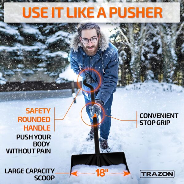 Snow Shovel Heavy Duty for Driveway with Ergonomic Handle to Use Without Backpain for Home Garage Car - Snow Shovel with 18 Inch Blade Large Capacity and 150 Inch Long Ergonomic Handle (Black) - Image 4