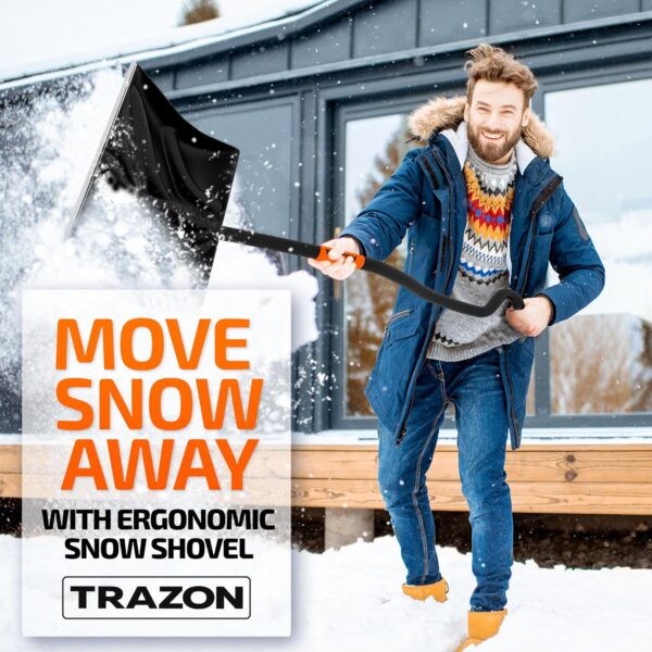 Snow Shovel Heavy Duty for Driveway with Ergonomic Handle to Use Without Backpain for Home Garage Car - Snow Shovel with 18 Inch Blade Large Capacity and 150 Inch Long Ergonomic Handle (Black) - Image 5