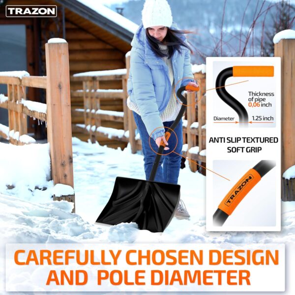 Snow Shovel Heavy Duty for Driveway with Ergonomic Handle to Use Without Backpain for Home Garage Car - Snow Shovel with 18 Inch Blade Large Capacity and 150 Inch Long Ergonomic Handle (Black) - Image 3