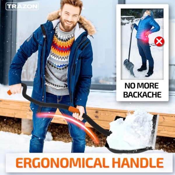 Snow Shovel Heavy Duty for Driveway with Ergonomic Handle to Use Without Backpain for Home Garage Car - Snow Shovel with 18 Inch Blade Large Capacity and 150 Inch Long Ergonomic Handle (Black) - Image 2