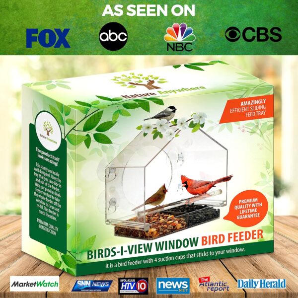 Window Feeder for Birds by Nature Anywhere. Bird Feeders Window for Wild Birds with Sliding Seed Holder and 4 Extra Strong Suction Cups. Window Bird Feeder for Outside. Bird House Shape Decor.